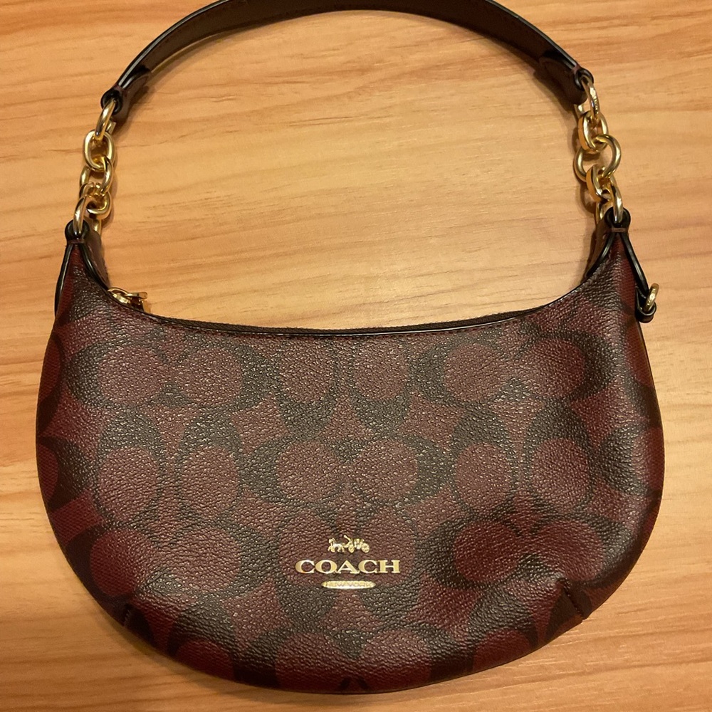 Coach Signature Canvas Burgundy Shoulder Bag (can be converted into crossbody)